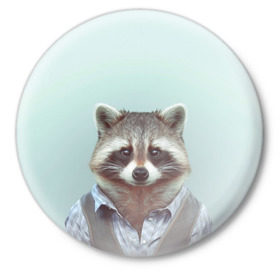 Значок с принтом Хипстер Енот в Курске,  металл | круглая форма, металлическая застежка в виде булавки | raccoon | енот