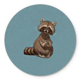 Коврик круглый с принтом Raccoon в Курске, резина и полиэстер | круглая форма, изображение наносится на всю лицевую часть | raccoon | енот