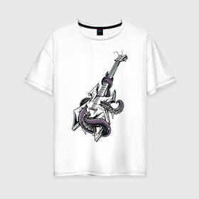 Женская футболка хлопок Oversize с принтом Гитара в Курске, 100% хлопок | свободный крой, круглый ворот, спущенный рукав, длина до линии бедер
 | гитара | металл | музыка | осьминог | рок
