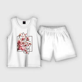 Детская пижама с шортами хлопок с принтом Магнолия в Курске,  |  | весна | геометрия | деревья | квадраты | цветение | цветы