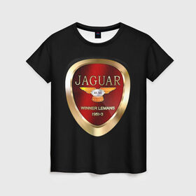 Женская футболка 3D с принтом Jaguar в Курске, 100% полиэфир ( синтетическое хлопкоподобное полотно) | прямой крой, круглый вырез горловины, длина до линии бедер | brand | car | jaguar | logo | автомобиль | британия | логотип | марка