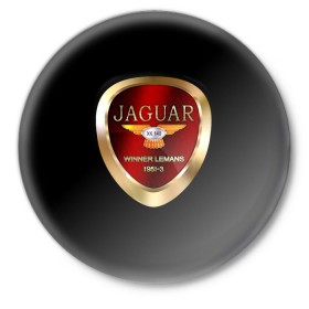 Значок с принтом Jaguar в Курске,  металл | круглая форма, металлическая застежка в виде булавки | Тематика изображения на принте: brand | car | jaguar | logo | автомобиль | британия | логотип | марка
