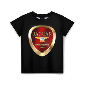 Детская футболка 3D с принтом Jaguar в Курске, 100% гипоаллергенный полиэфир | прямой крой, круглый вырез горловины, длина до линии бедер, чуть спущенное плечо, ткань немного тянется | Тематика изображения на принте: brand | car | jaguar | logo | автомобиль | британия | логотип | марка