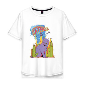 Мужская футболка хлопок Oversize с принтом Catzilla в Курске, 100% хлопок | свободный крой, круглый ворот, “спинка” длиннее передней части | годзилла | город | кот | кошка | монстр | нло