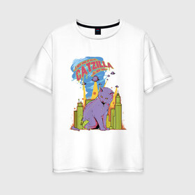 Женская футболка хлопок Oversize с принтом Catzilla в Курске, 100% хлопок | свободный крой, круглый ворот, спущенный рукав, длина до линии бедер
 | годзилла | город | кот | кошка | монстр | нло
