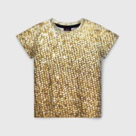 Детская футболка 3D с принтом Золото в Курске, 100% гипоаллергенный полиэфир | прямой крой, круглый вырез горловины, длина до линии бедер, чуть спущенное плечо, ткань немного тянется | пайетки | текстура | чешуя
