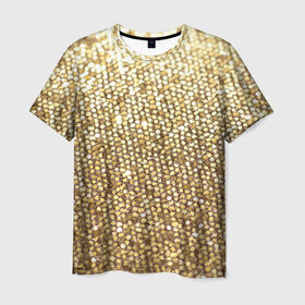 Мужская футболка 3D с принтом Золото в Курске, 100% полиэфир | прямой крой, круглый вырез горловины, длина до линии бедер | Тематика изображения на принте: пайетки | текстура | чешуя