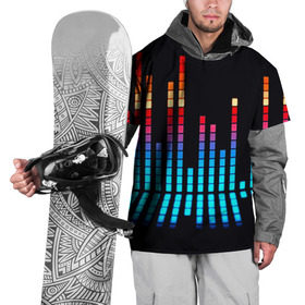 Накидка на куртку 3D с принтом Эквалайзер неон в Курске, 100% полиэстер |  | музыка | полосы | разноцветный | яркий