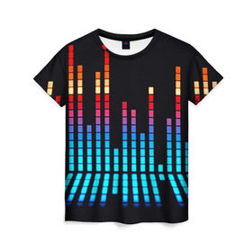 Женская футболка 3D с принтом Эквалайзер неон в Курске, 100% полиэфир ( синтетическое хлопкоподобное полотно) | прямой крой, круглый вырез горловины, длина до линии бедер | Тематика изображения на принте: музыка | полосы | разноцветный | яркий