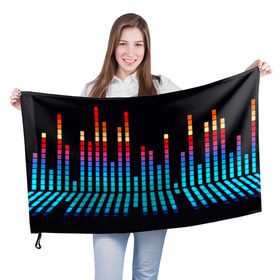 Флаг 3D с принтом Эквалайзер неон в Курске, 100% полиэстер | плотность ткани — 95 г/м2, размер — 67 х 109 см. Принт наносится с одной стороны | Тематика изображения на принте: музыка | полосы | разноцветный | яркий
