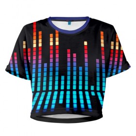 Женская футболка 3D укороченная с принтом Эквалайзер неон в Курске, 100% полиэстер | круглая горловина, длина футболки до линии талии, рукава с отворотами | музыка | полосы | разноцветный | яркий