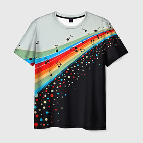 Мужская футболка 3D с принтом Музыка в Курске, 100% полиэфир | прямой крой, круглый вырез горловины, длина до линии бедер | watercolor | абстракция красок | брызги красок | краска | круги | музыка | ноты | потертость красок