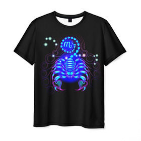 Мужская футболка 3D с принтом Скорпион в Курске, 100% полиэфир | прямой крой, круглый вырез горловины, длина до линии бедер | Тематика изображения на принте: scorpius | арт | астрономия | другие | звезды | знак зодиака | космос | неоновые | прикольные | скорпион | яркие