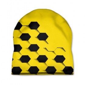Шапка 3D с принтом Футбольные текстуры в Курске, 100% полиэстер | универсальный размер, печать по всей поверхности изделия | желтый | соты