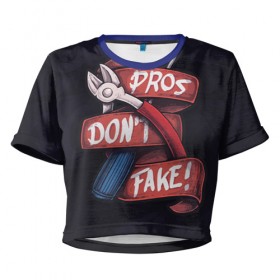 Женская футболка 3D укороченная с принтом Don`t Fake в Курске, 100% полиэстер | круглая горловина, длина футболки до линии талии, рукава с отворотами | counter strike | cs | defuse | fake | фейк | щипцы