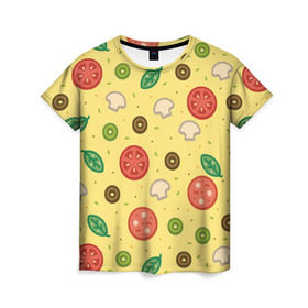 Женская футболка 3D с принтом Pizza в Курске, 100% полиэфир ( синтетическое хлопкоподобное полотно) | прямой крой, круглый вырез горловины, длина до линии бедер | hipster | pizza | swag | еда | пицца | свэг | хипстер