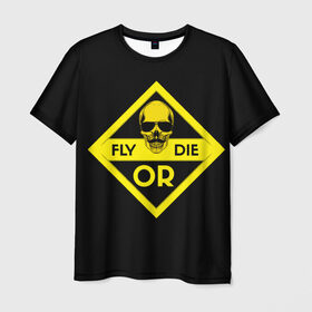 Мужская футболка 3D с принтом FORD в Курске, 100% полиэфир | прямой крой, круглый вырез горловины, длина до линии бедер | die | fly | mustache | or | skull | yellow | желтый | летай или умри | усы | череп
