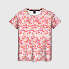 Женская футболка 3D с принтом Розовый фламинго в Курске, 100% полиэфир ( синтетическое хлопкоподобное полотно) | прямой крой, круглый вырез горловины, длина до линии бедер | камуфляж | паттерн | птицы | розовый