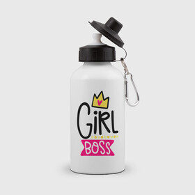 Бутылка спортивная с принтом Girl Boss в Курске, металл | емкость — 500 мл, в комплекте две пластиковые крышки и карабин для крепления | девочка | девчачья