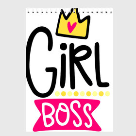 Скетчбук с принтом Girl Boss в Курске, 100% бумага
 | 48 листов, плотность листов — 100 г/м2, плотность картонной обложки — 250 г/м2. Листы скреплены сверху удобной пружинной спиралью | девочка | девчачья