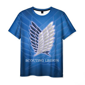 Мужская футболка 3D с принтом Scouting Legion в Курске, 100% полиэфир | прямой крой, круглый вырез горловины, длина до линии бедер | Тематика изображения на принте: attack on titan | wings | атака титанов | крылья свободы