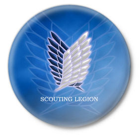 Значок с принтом Scouting Legion в Курске,  металл | круглая форма, металлическая застежка в виде булавки | attack on titan | wings | атака титанов | крылья свободы