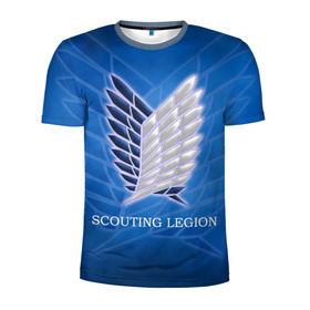 Мужская футболка 3D спортивная с принтом Scouting Legion в Курске, 100% полиэстер с улучшенными характеристиками | приталенный силуэт, круглая горловина, широкие плечи, сужается к линии бедра | attack on titan | wings | атака титанов | крылья свободы