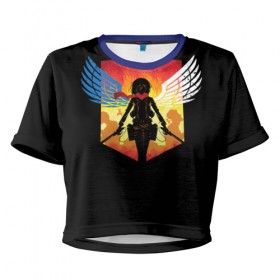 Женская футболка 3D укороченная с принтом Атака Титанов в Курске, 100% полиэстер | круглая горловина, длина футболки до линии талии, рукава с отворотами | attack on titan | wings | атака титанов | крылья свободы | микаса
