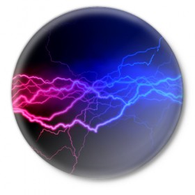 Значок с принтом Столкновение энергии в Курске,  металл | круглая форма, металлическая застежка в виде булавки | Тематика изображения на принте: молния | разряд | электричество | яркий