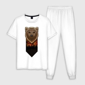 Мужская пижама хлопок с принтом Космический медведь в Курске, 100% хлопок | брюки и футболка прямого кроя, без карманов, на брюках мягкая резинка на поясе и по низу штанин
 | Тематика изображения на принте: 