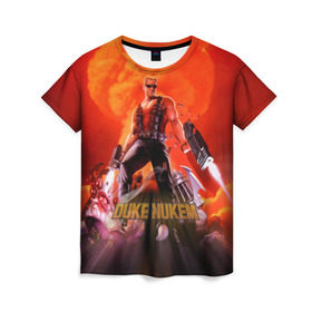 Женская футболка 3D с принтом Duke Nukem в Курске, 100% полиэфир ( синтетическое хлопкоподобное полотно) | прямой крой, круглый вырез горловины, длина до линии бедер | брутальный | взрыв | дюк нюмем | мужик | огонь | радиация | ядерный