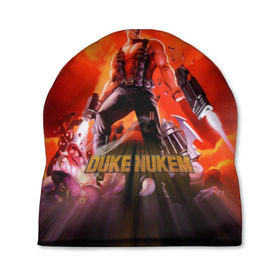 Шапка 3D с принтом Duke Nukem в Курске, 100% полиэстер | универсальный размер, печать по всей поверхности изделия | Тематика изображения на принте: брутальный | взрыв | дюк нюмем | мужик | огонь | радиация | ядерный