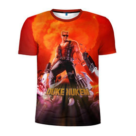 Мужская футболка 3D спортивная с принтом Duke Nukem в Курске, 100% полиэстер с улучшенными характеристиками | приталенный силуэт, круглая горловина, широкие плечи, сужается к линии бедра | брутальный | взрыв | дюк нюмем | мужик | огонь | радиация | ядерный