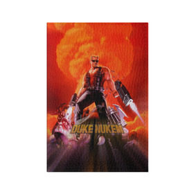 Обложка для паспорта матовая кожа с принтом Duke Nukem в Курске, натуральная матовая кожа | размер 19,3 х 13,7 см; прозрачные пластиковые крепления | брутальный | взрыв | дюк нюмем | мужик | огонь | радиация | ядерный