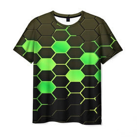 Мужская футболка 3D с принтом Кислотные соты в Курске, 100% полиэфир | прямой крой, круглый вырез горловины, длина до линии бедер | Тематика изображения на принте: technology | кислотный | паттерн | соты | яркий