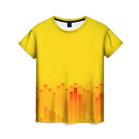 Женская футболка 3D с принтом Эквалайзер звука в Курске, 100% полиэфир ( синтетическое хлопкоподобное полотно) | прямой крой, круглый вырез горловины, длина до линии бедер | color | colour | light | lights | shine | блеск | желтый | свет | солнечный свет