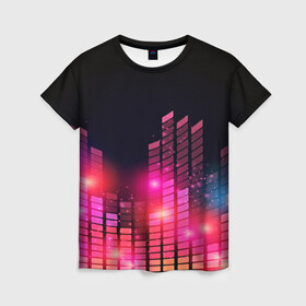 Женская футболка 3D с принтом Equalizer light в Курске, 100% полиэфир ( синтетическое хлопкоподобное полотно) | прямой крой, круглый вырез горловины, длина до линии бедер | color | colour | glim | glow | light | lights | shine | world