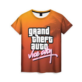 Женская футболка 3D с принтом GTA в Курске, 100% полиэфир ( синтетическое хлопкоподобное полотно) | прямой крой, круглый вырез горловины, длина до линии бедер | Тематика изображения на принте: grand theft auto | gta | vice city | вайс сити | гта