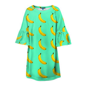 Детское платье 3D с принтом Banana в Курске, 100% полиэстер | прямой силуэт, чуть расширенный к низу. Круглая горловина, на рукавах — воланы | banana | fruits | vegan | vegetables | vegetarian | банан | веган | вегетарианство | еда | овощи | фрукты