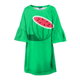 Детское платье 3D с принтом Арбуз в Курске, 100% полиэстер | прямой силуэт, чуть расширенный к низу. Круглая горловина, на рукавах — воланы | fruits | vegan | vegetables | vegetarian | веган | вегетарианство | еда | овощи | фрукты