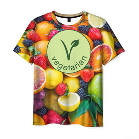 Мужская футболка 3D с принтом Vegetarian в Курске, 100% полиэфир | прямой крой, круглый вырез горловины, длина до линии бедер | fruits | vegan | vegetables | vegetarian | веган | вегетарианство | еда | овощи | фрукты
