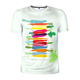 Мужская футболка 3D спортивная с принтом Feel Good в Курске, 100% полиэстер с улучшенными характеристиками | приталенный силуэт, круглая горловина, широкие плечи, сужается к линии бедра | fruits | vegan | vegetables | vegetarian | веган | вегетарианство | еда | овощи | фрукты
