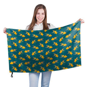 Флаг 3D с принтом Золотые рыбки в Курске, 100% полиэстер | плотность ткани — 95 г/м2, размер — 67 х 109 см. Принт наносится с одной стороны | вода | водоросли | море | подводный мир | рыба | сказка