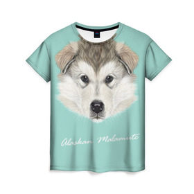 Женская футболка 3D с принтом Alaskan Malamute в Курске, 100% полиэфир ( синтетическое хлопкоподобное полотно) | прямой крой, круглый вырез горловины, длина до линии бедер | alaskan malamute | dog | puppy | маламут | собака | хаски | щенок