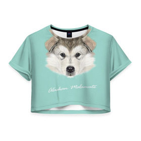 Женская футболка 3D укороченная с принтом Alaskan Malamute в Курске, 100% полиэстер | круглая горловина, длина футболки до линии талии, рукава с отворотами | alaskan malamute | dog | puppy | маламут | собака | хаски | щенок