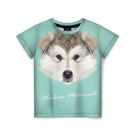 Детская футболка 3D с принтом Alaskan Malamute в Курске, 100% гипоаллергенный полиэфир | прямой крой, круглый вырез горловины, длина до линии бедер, чуть спущенное плечо, ткань немного тянется | alaskan malamute | dog | puppy | маламут | собака | хаски | щенок