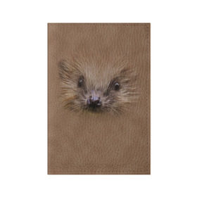 Обложка для паспорта матовая кожа с принтом Ёжик в Курске, натуральная матовая кожа | размер 19,3 х 13,7 см; прозрачные пластиковые крепления | Тематика изображения на принте: голова | еж | ежик | животные | мордочка | природа