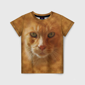 Детская футболка 3D с принтом Рыжий котик в Курске, 100% гипоаллергенный полиэфир | прямой крой, круглый вырез горловины, длина до линии бедер, чуть спущенное плечо, ткань немного тянется | Тематика изображения на принте: животные | кот | котенок | котик | кошка | мордочка | рыжий