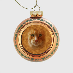 Стеклянный ёлочный шар с принтом Рыжий котик в Курске, Стекло | Диаметр: 80 мм | Тематика изображения на принте: животные | кот | котенок | котик | кошка | мордочка | рыжий
