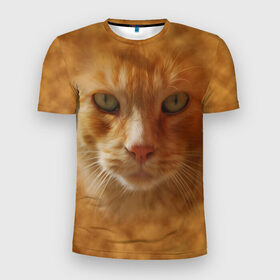 Мужская футболка 3D спортивная с принтом Рыжий котик в Курске, 100% полиэстер с улучшенными характеристиками | приталенный силуэт, круглая горловина, широкие плечи, сужается к линии бедра | животные | кот | котенок | котик | кошка | мордочка | рыжий